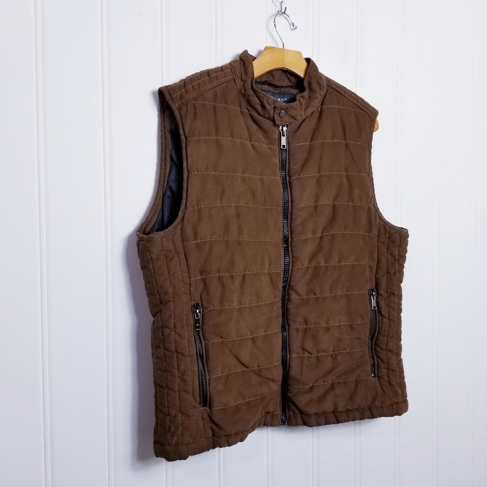 Zara Man Quilted Puffer Mens Brown Vest